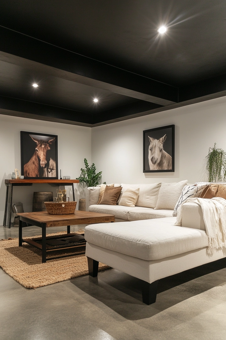 basement black ceiling ideas 40