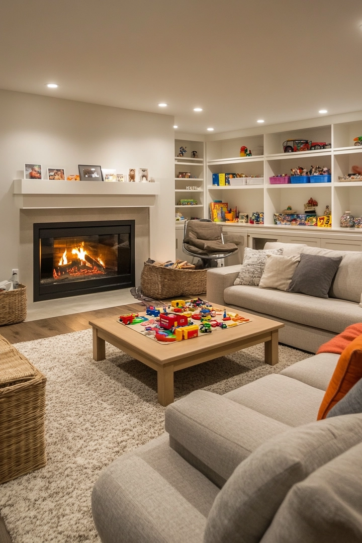 basement ideas with fireplace 14