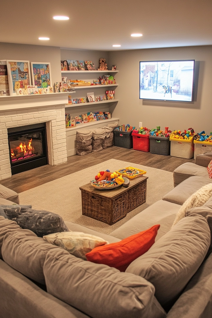 basement ideas with fireplace 15