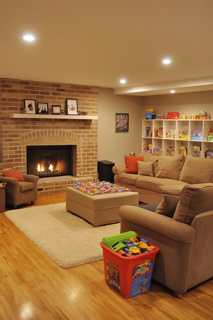 basement ideas with fireplace 16