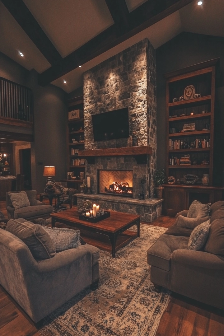 basement ideas with fireplace 3