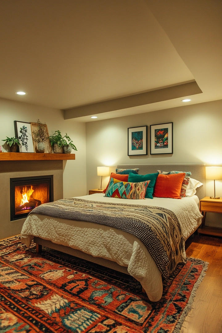 basement ideas with fireplace 39