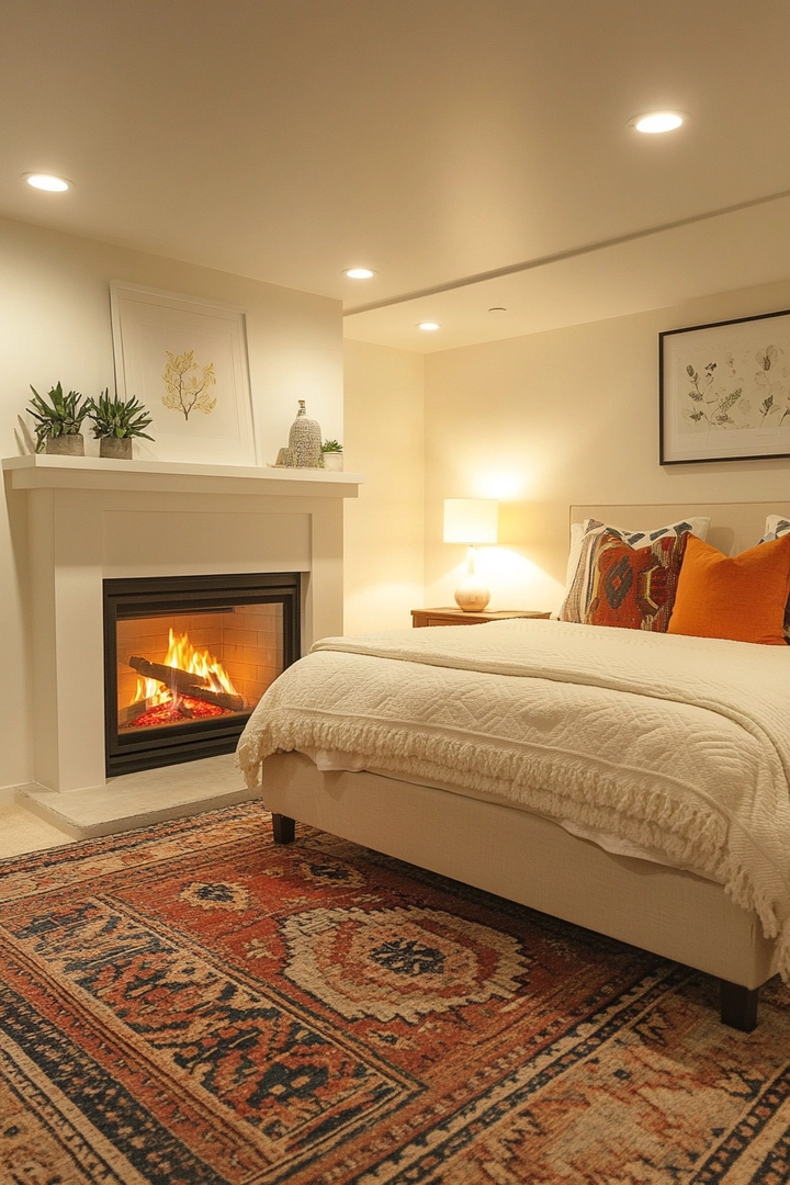 basement ideas with fireplace 40