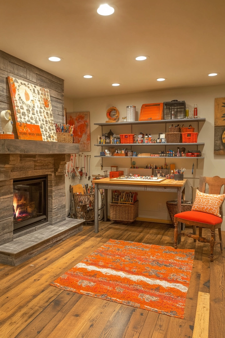 basement ideas with fireplace 41