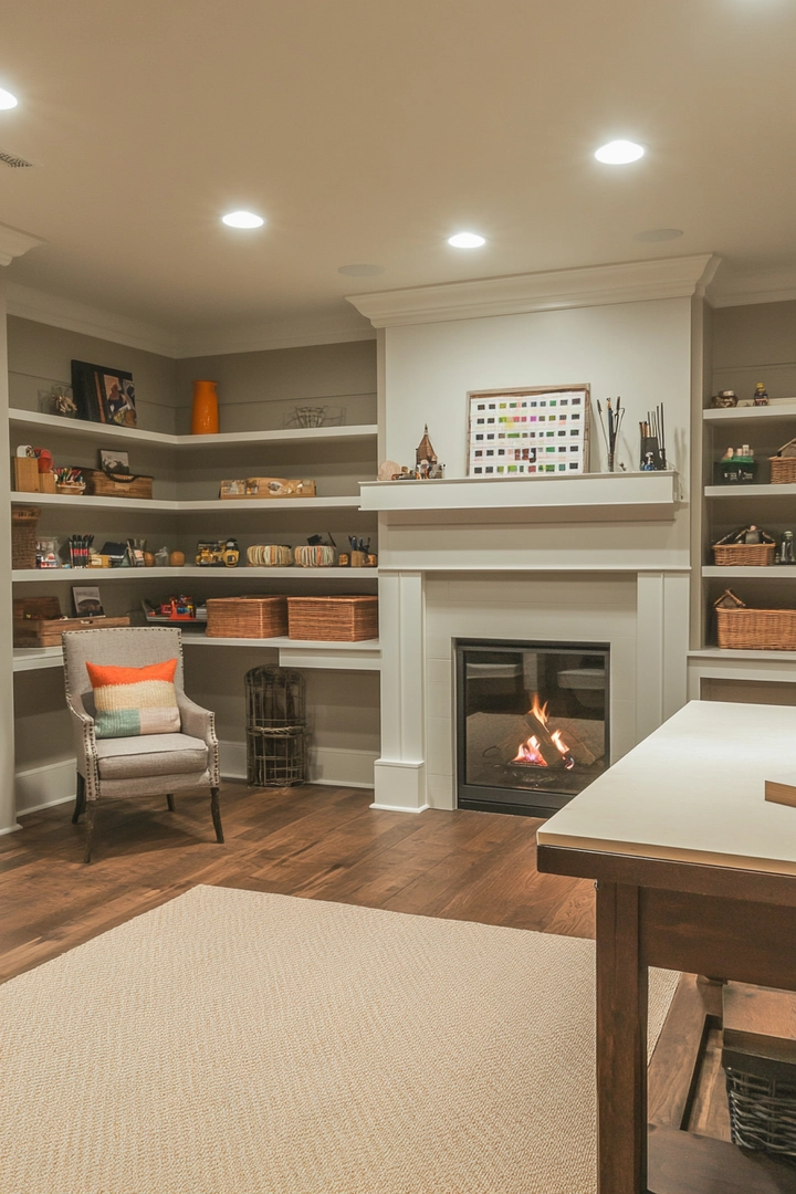 basement ideas with fireplace 42