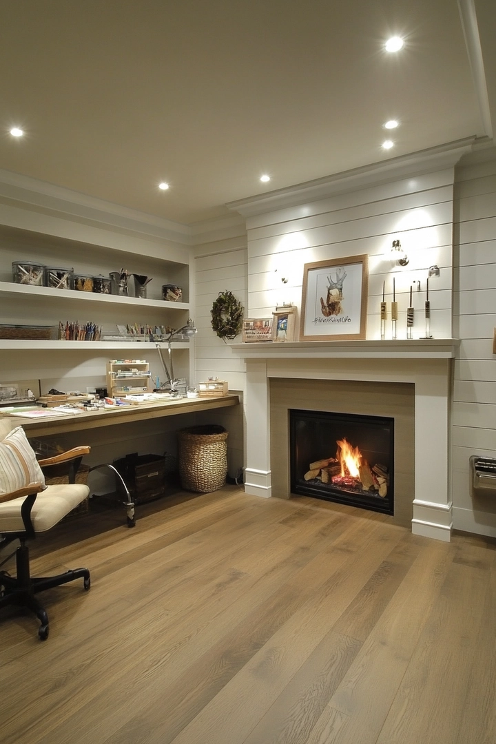 basement ideas with fireplace 44