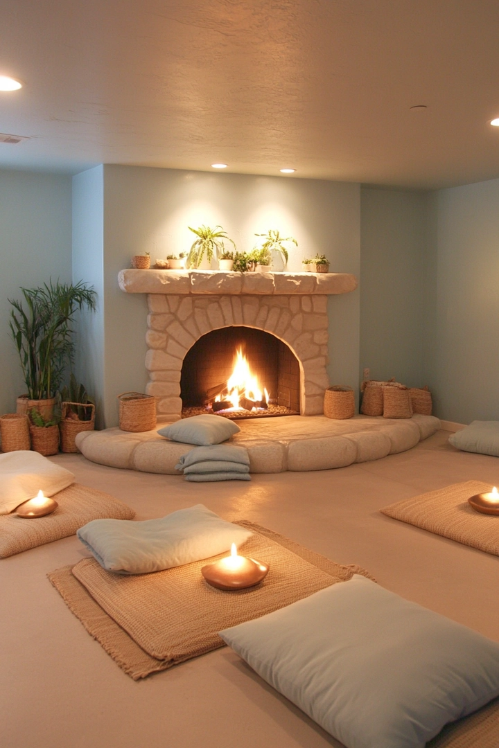 basement ideas with fireplace 55