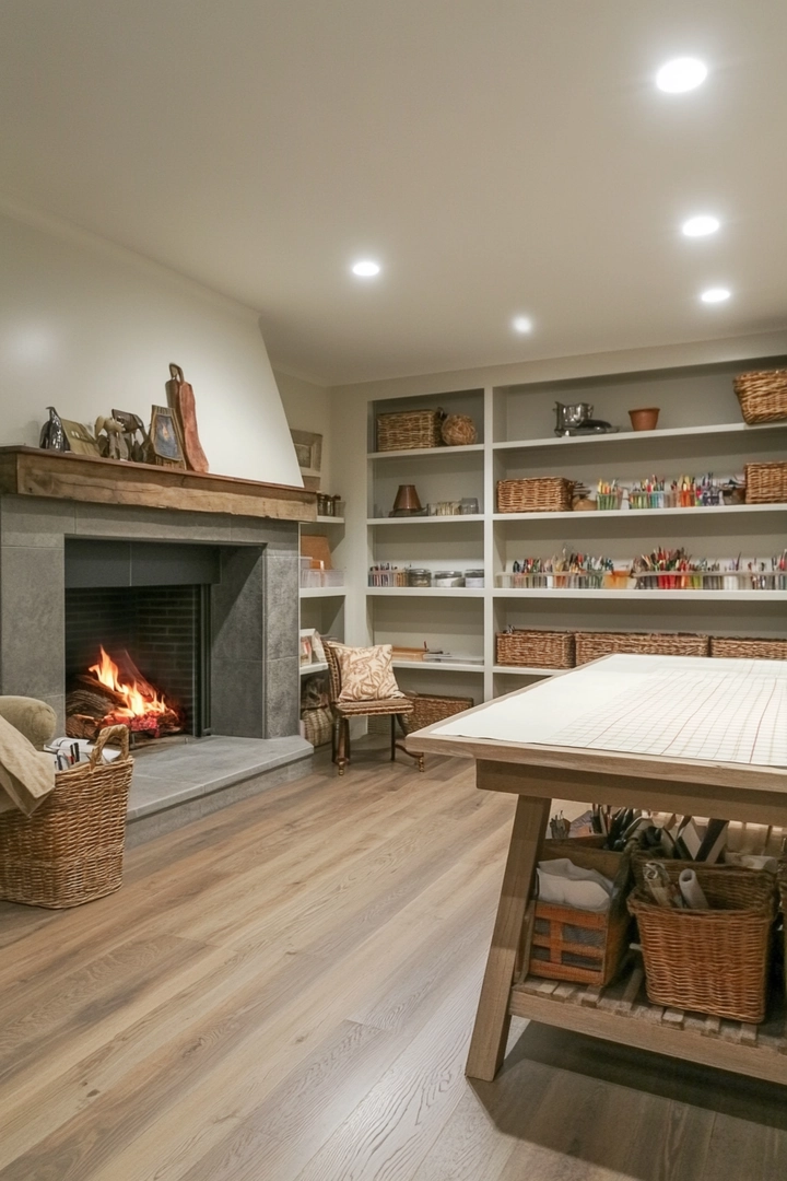 basement ideas with fireplace 57