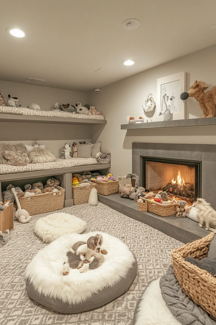 basement ideas with fireplace 65