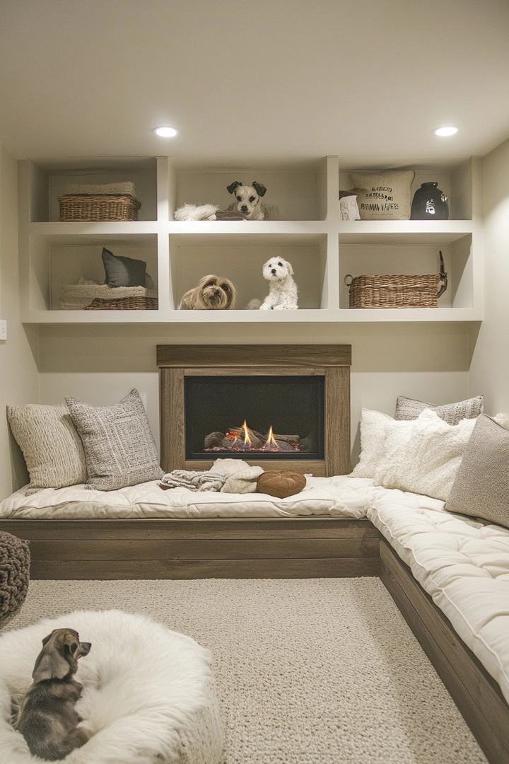 basement ideas with fireplace 66