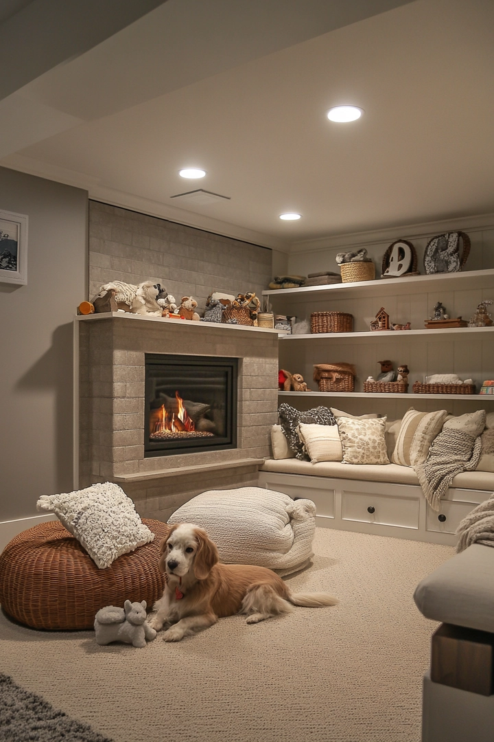 basement ideas with fireplace 67