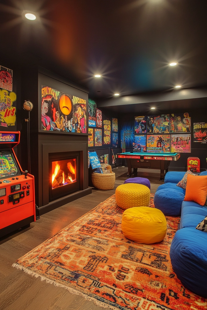 basement ideas with fireplace 69