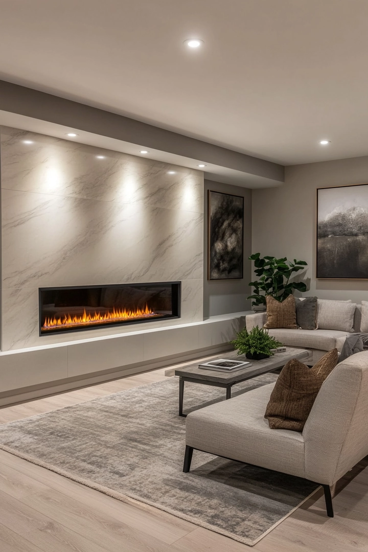 basement ideas with fireplace 7