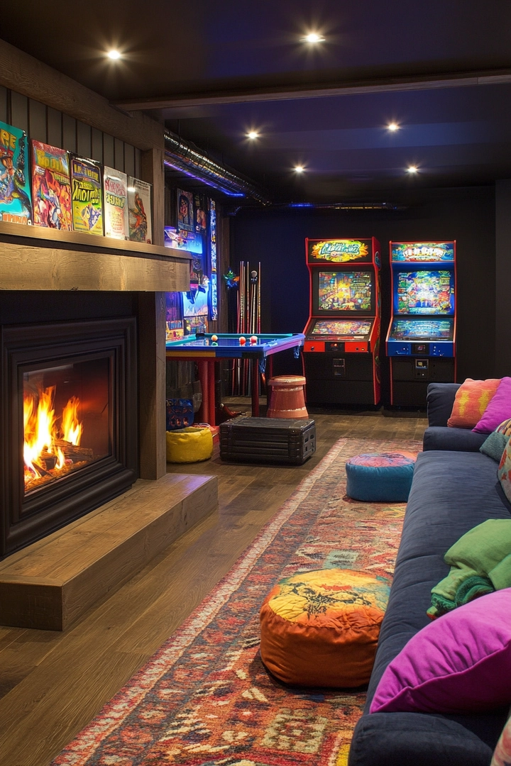 basement ideas with fireplace 70