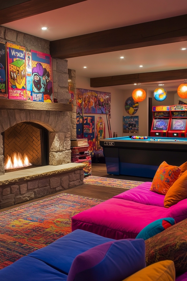 basement ideas with fireplace 72