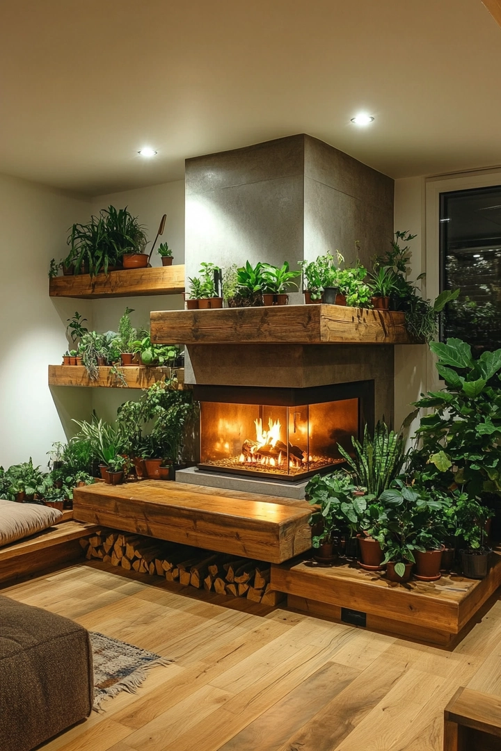 basement ideas with fireplace 74