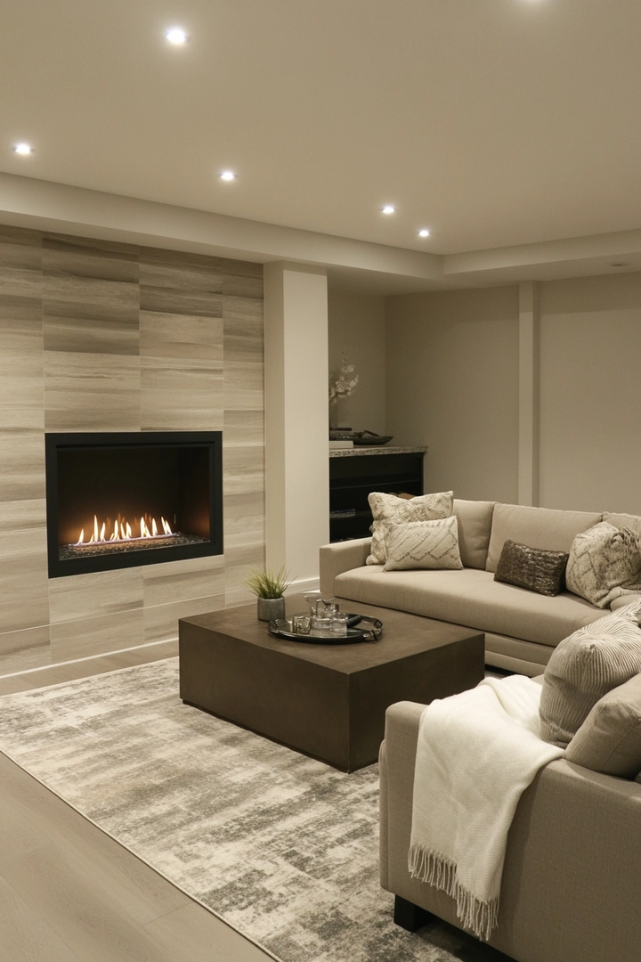 basement ideas with fireplace 77