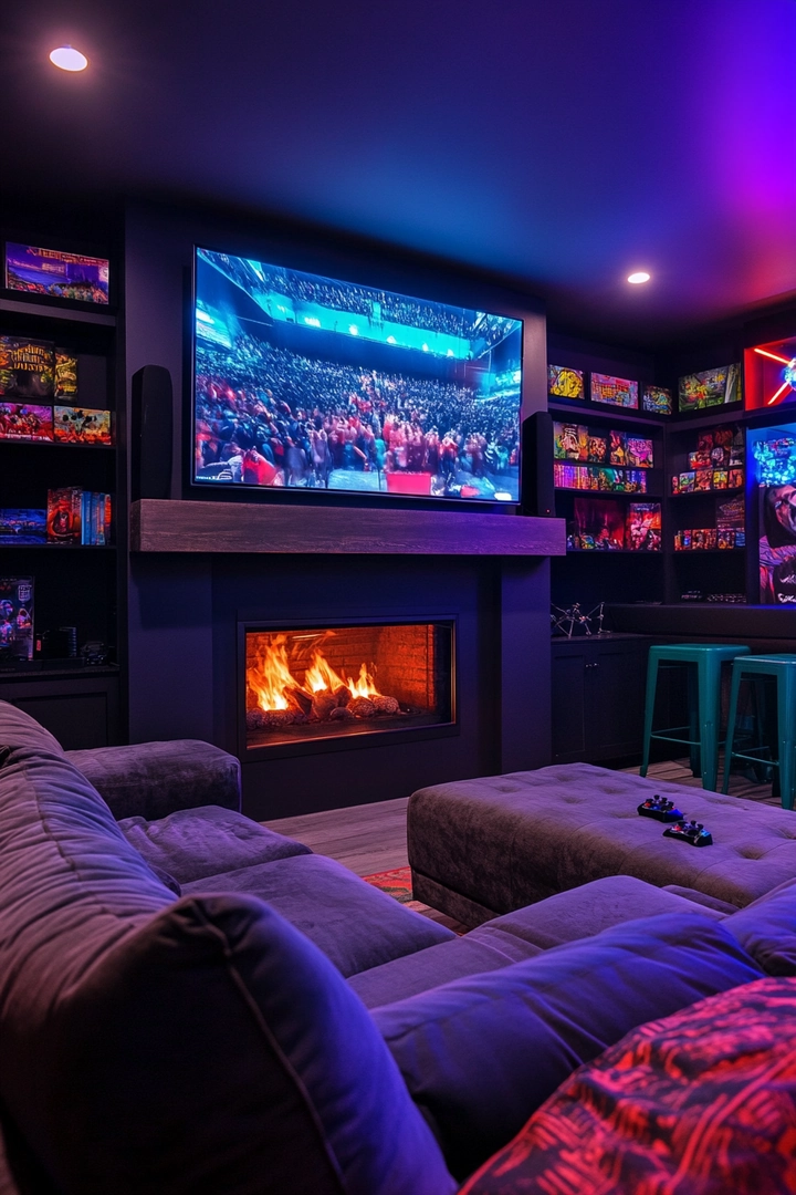 basement ideas with fireplace 9