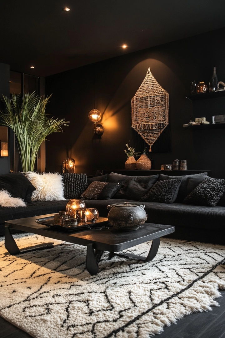 black living room ideas 38