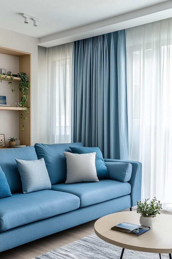 blue sofa living room curtain ideas 20