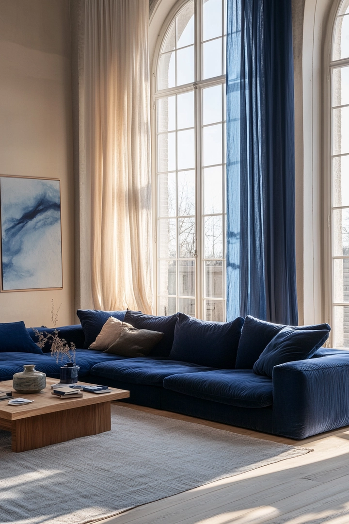 blue sofa living room curtain ideas 23