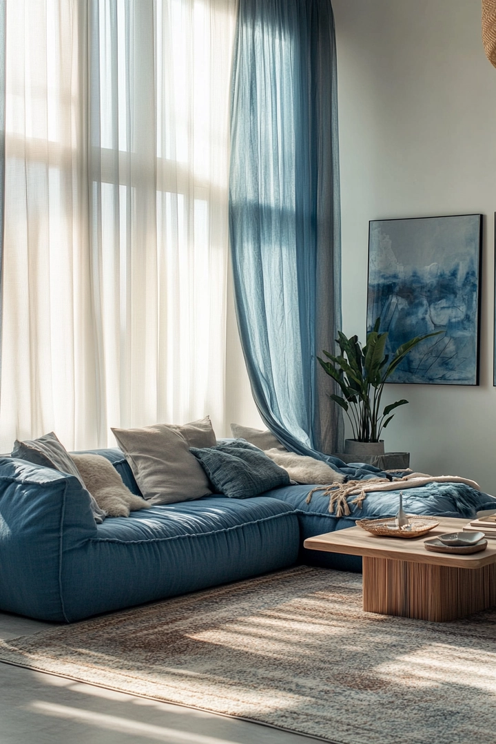 blue sofa living room curtain ideas 24