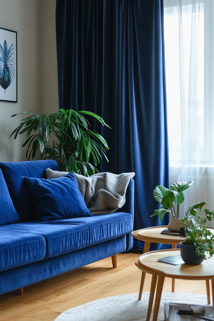 blue sofa living room curtain ideas 26