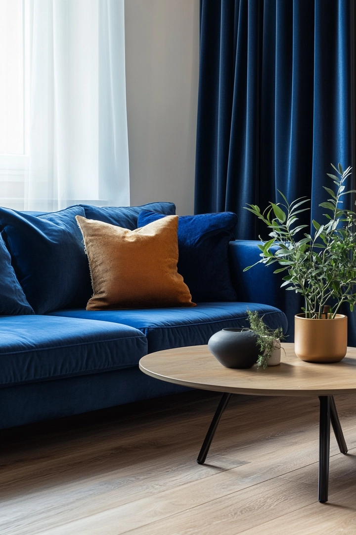 blue sofa living room curtain ideas 27