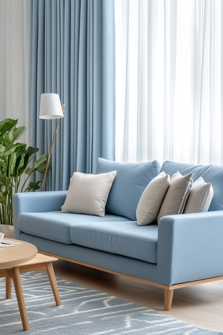 blue sofa living room curtain ideas 29