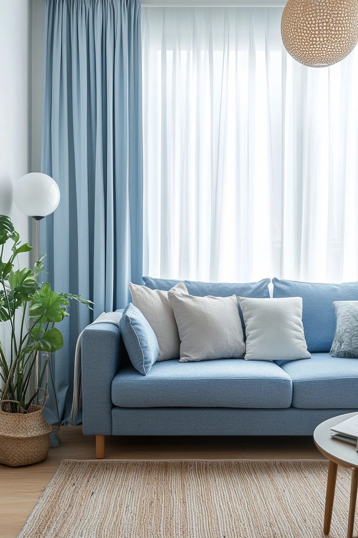 blue sofa living room curtain ideas 32