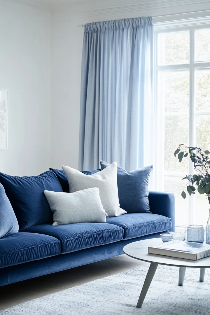 blue sofa living room curtain ideas 39