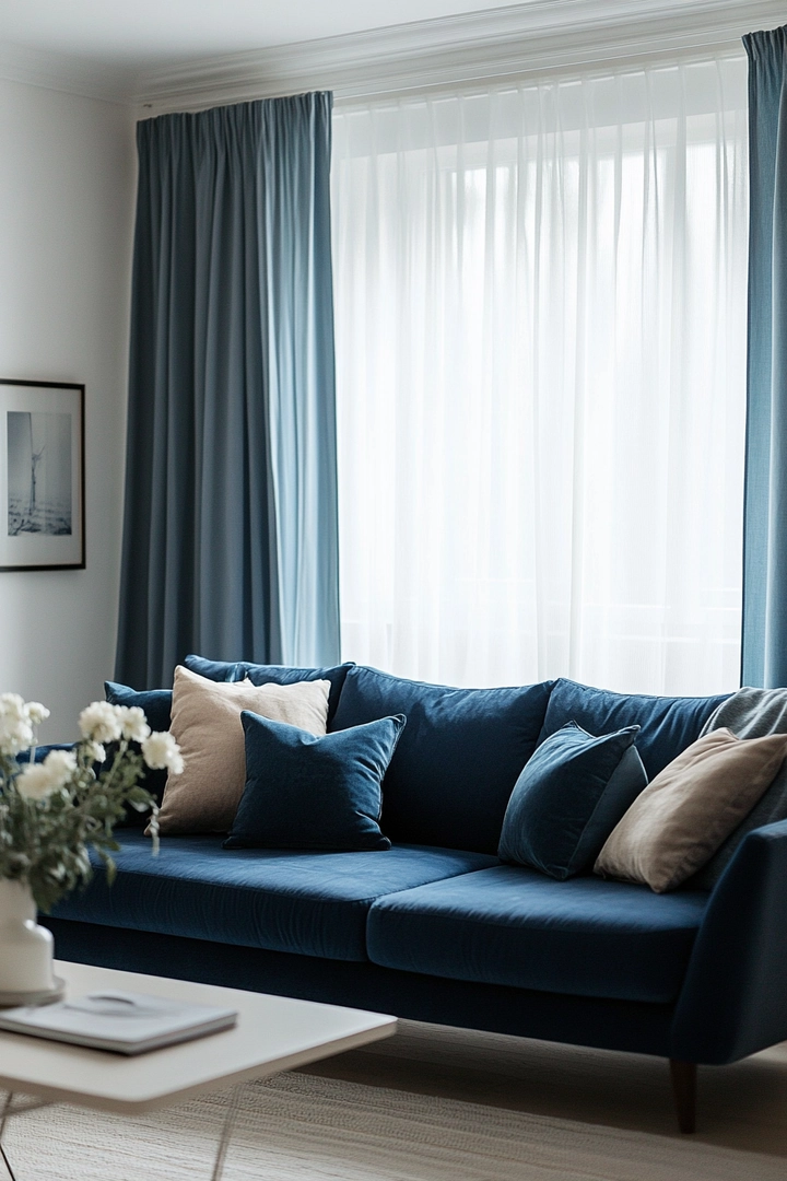 blue sofa living room curtain ideas 40