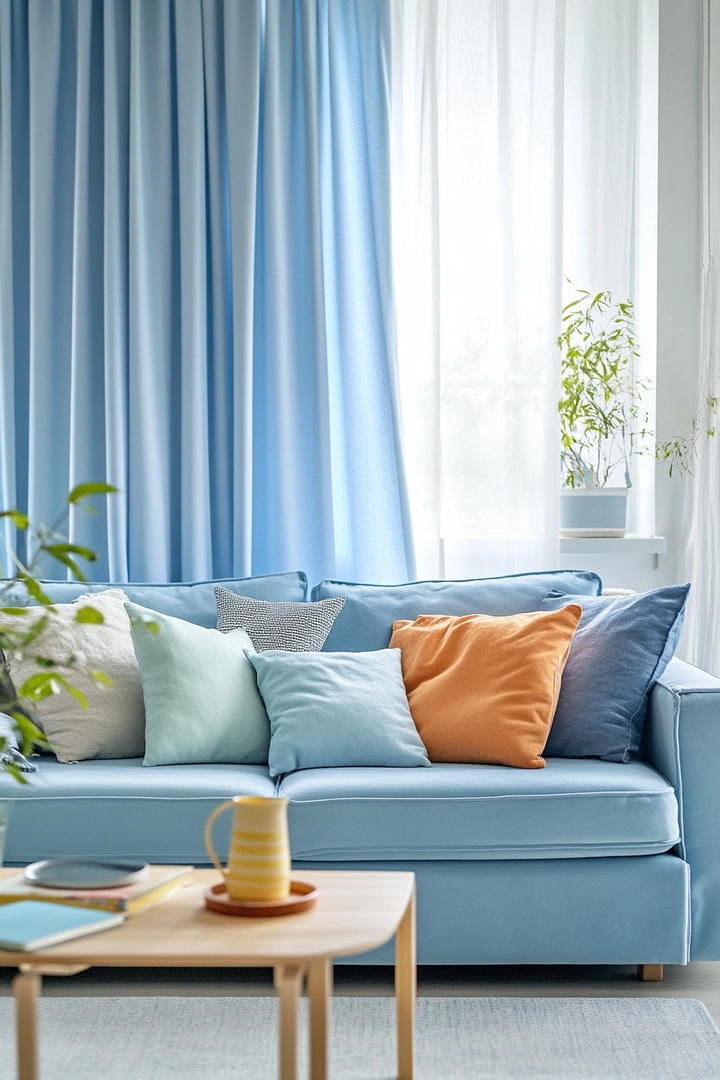 blue sofa living room curtain ideas 44