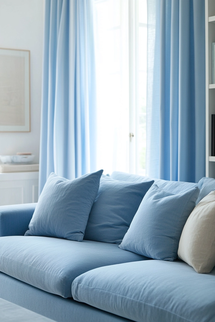 blue sofa living room curtain ideas 45