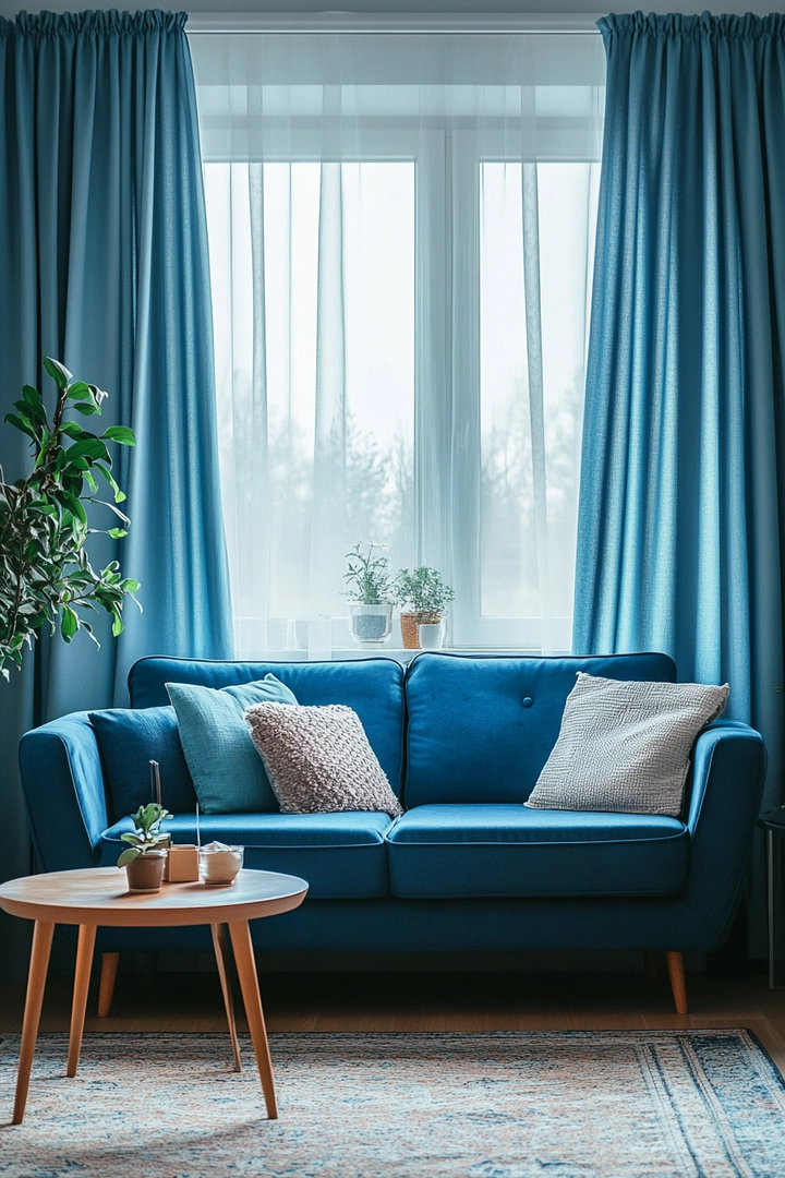 blue sofa living room curtain ideas 50