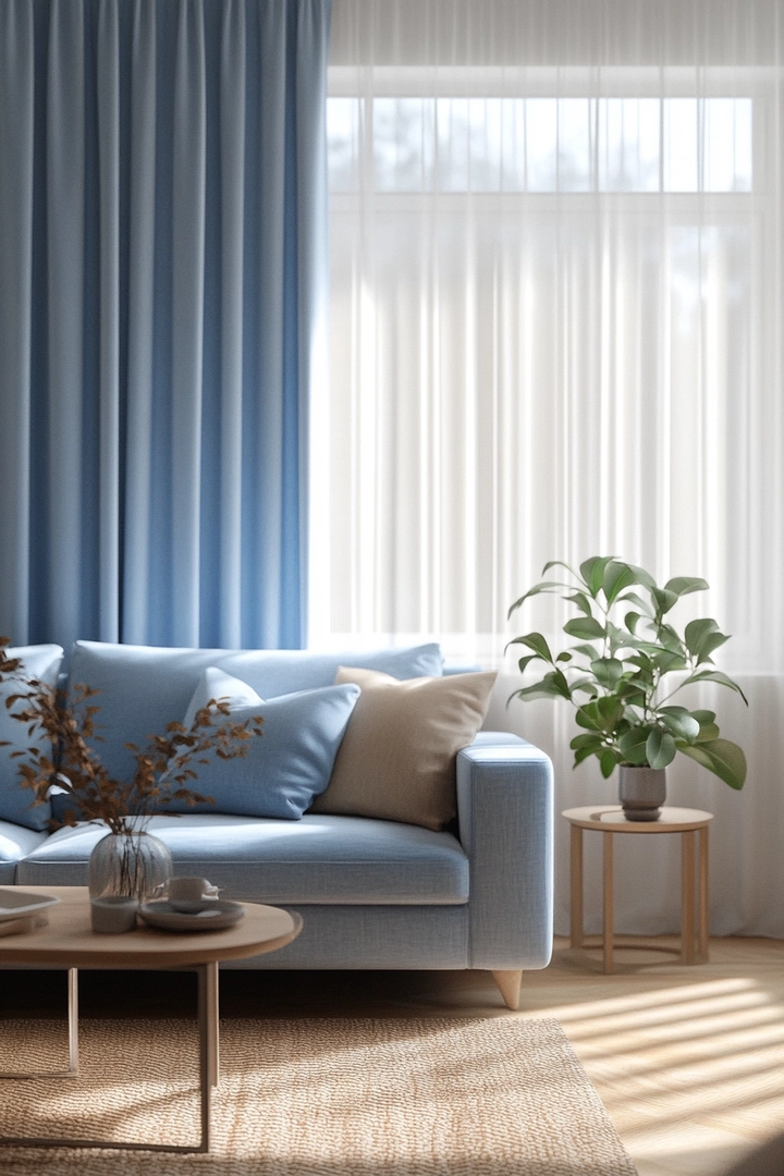 blue sofa living room curtain ideas 52