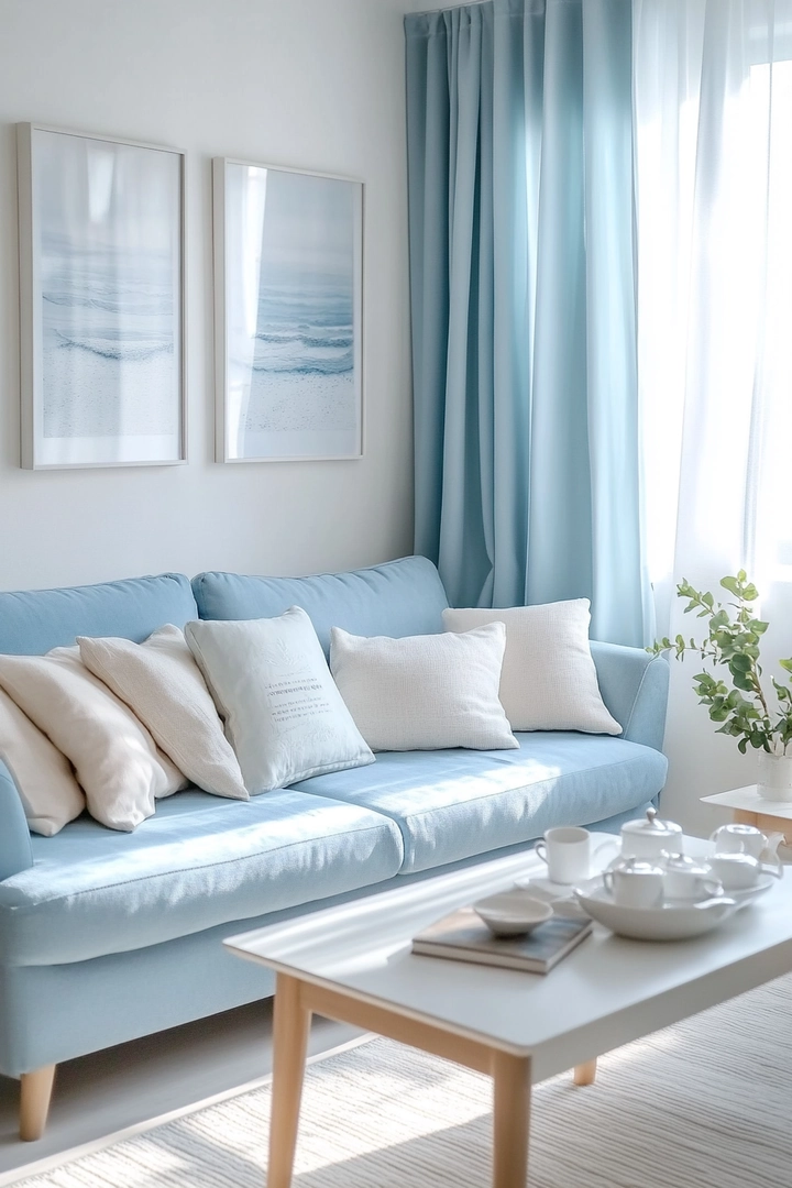 blue sofa living room curtain ideas 53