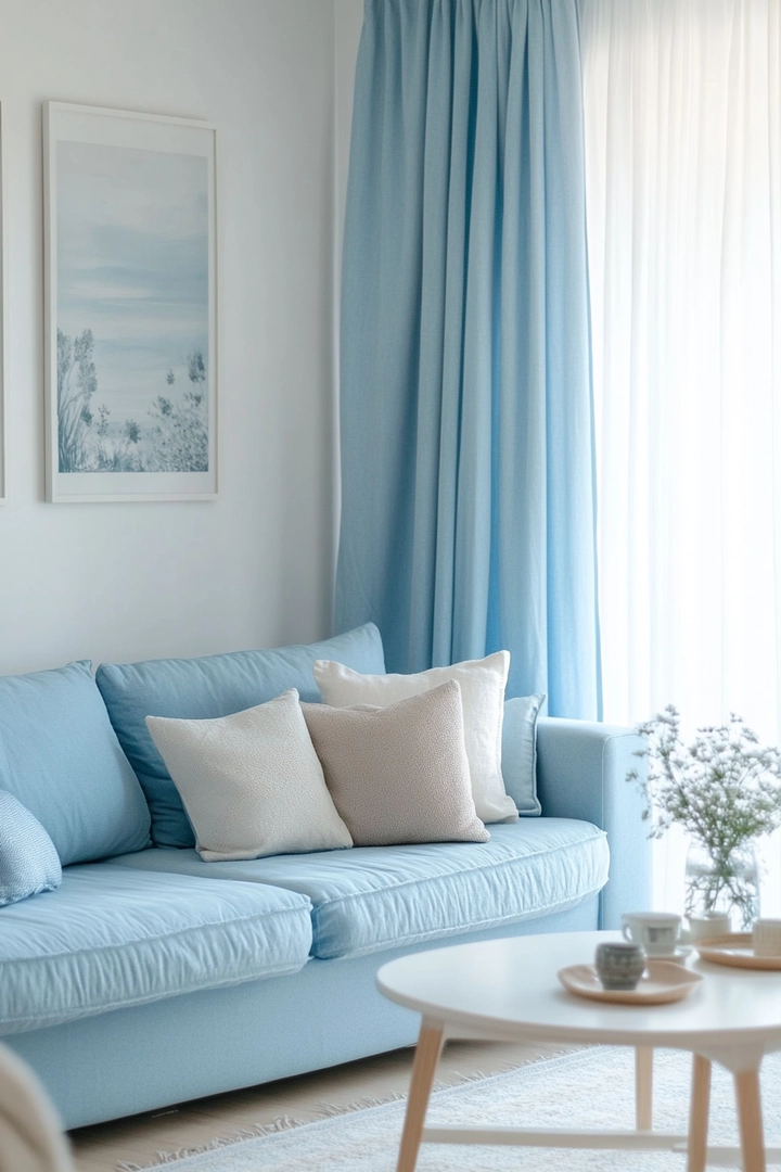 blue sofa living room curtain ideas 54