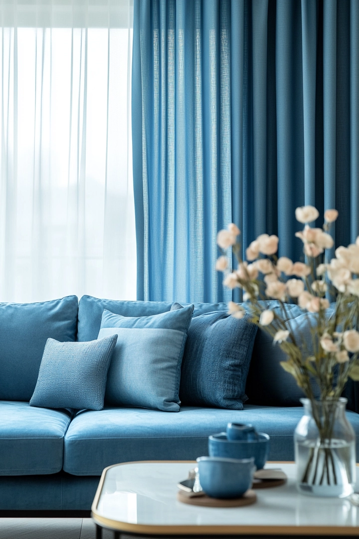 blue sofa living room curtain ideas 58