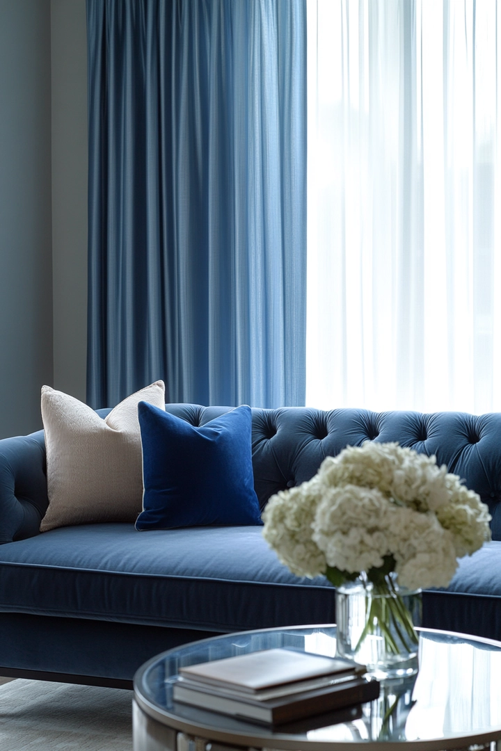 blue sofa living room curtain ideas 59