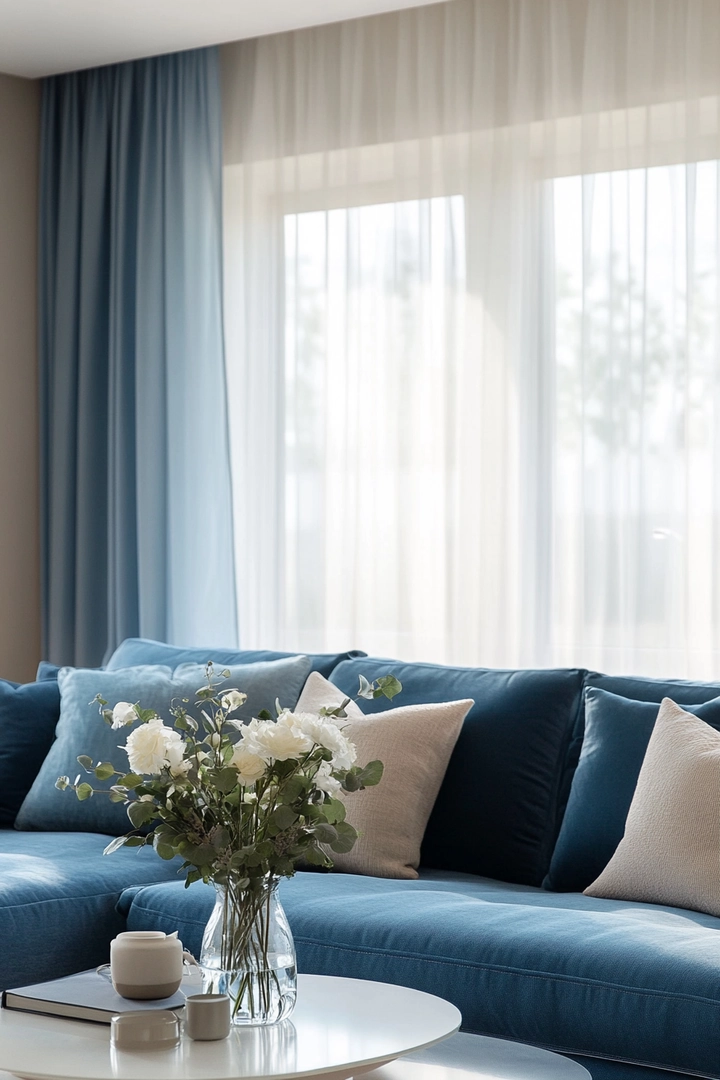 blue sofa living room curtain ideas 60