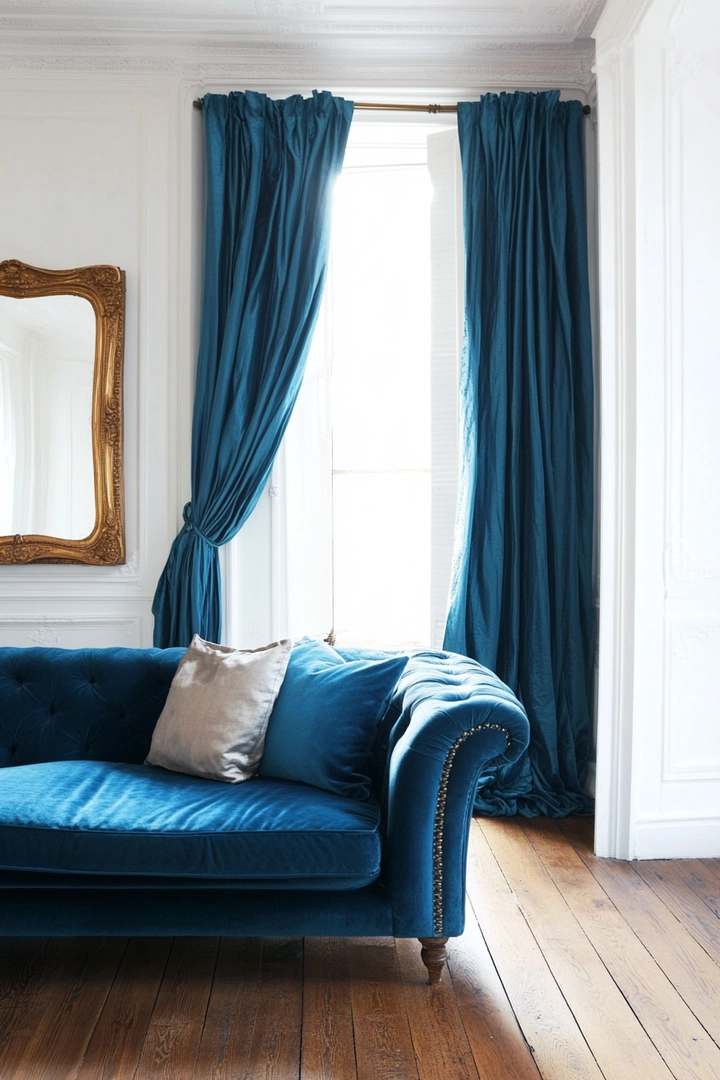 blue sofa living room curtain ideas 61