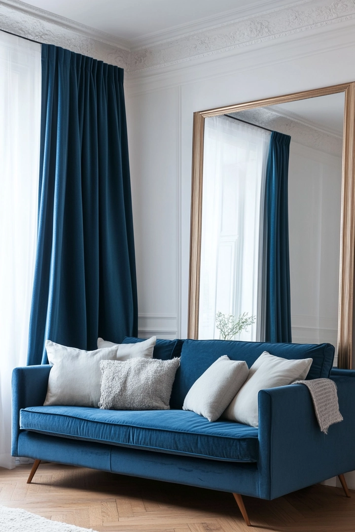 blue sofa living room curtain ideas 64