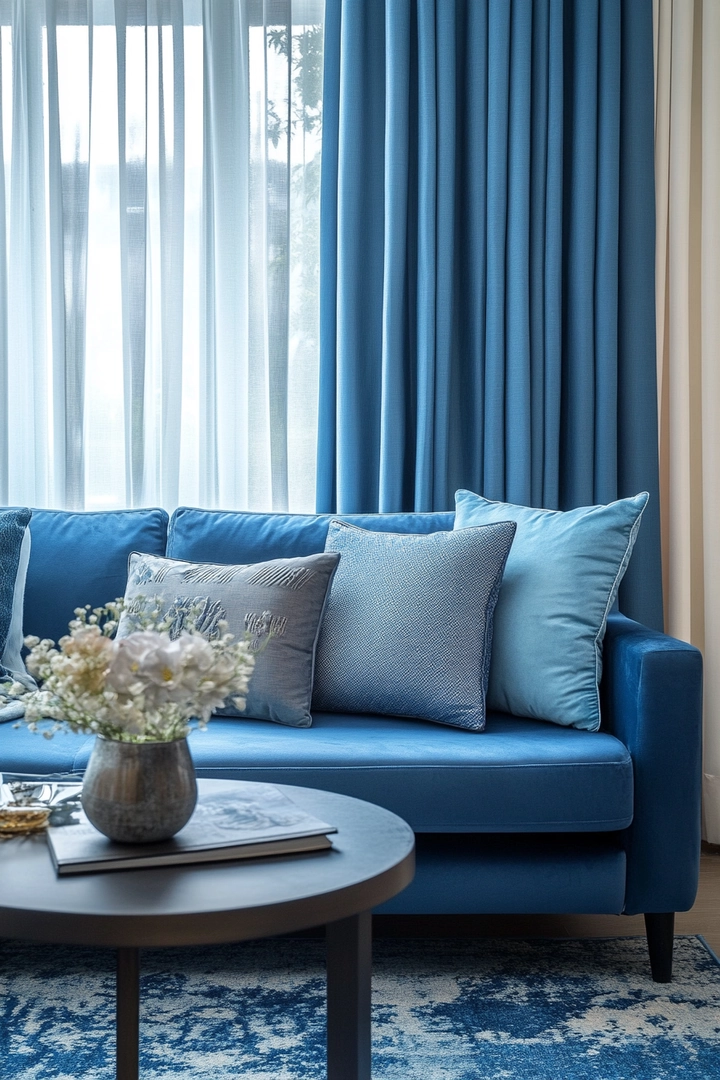 blue sofa living room curtain ideas 71