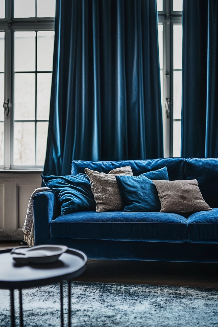 blue sofa living room curtain ideas 72