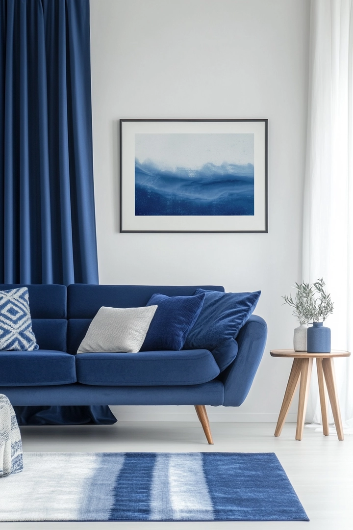 blue sofa living room curtain ideas 74