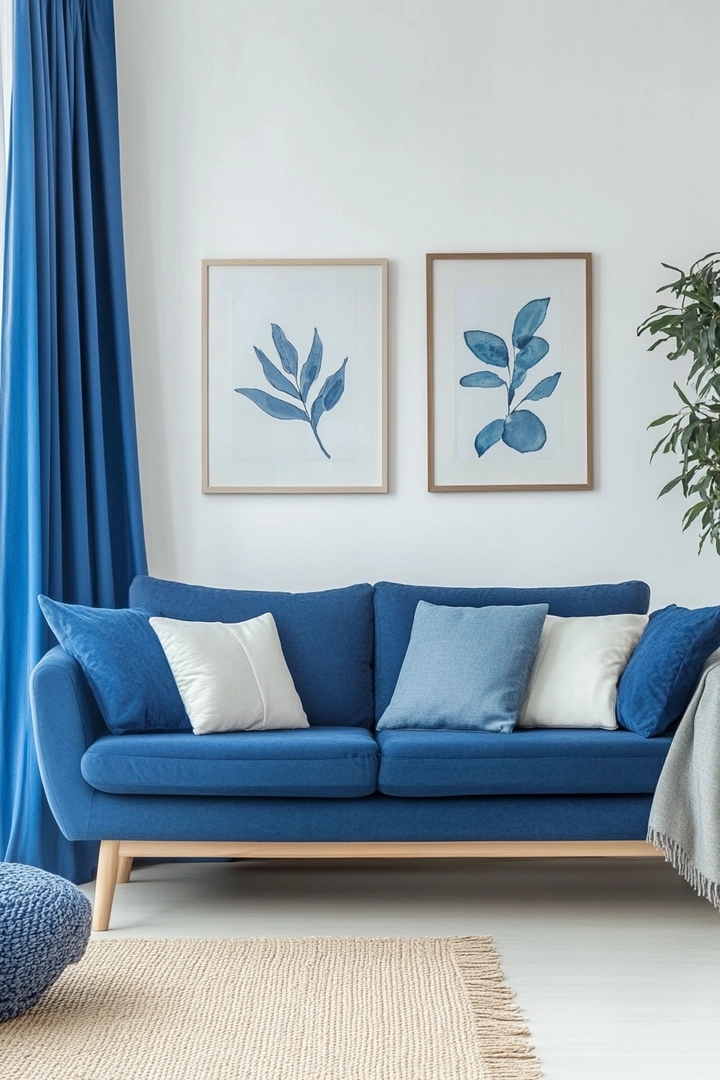 blue sofa living room curtain ideas 75