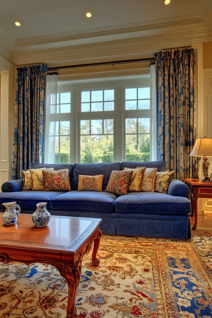 blue sofa living room curtain ideas 77