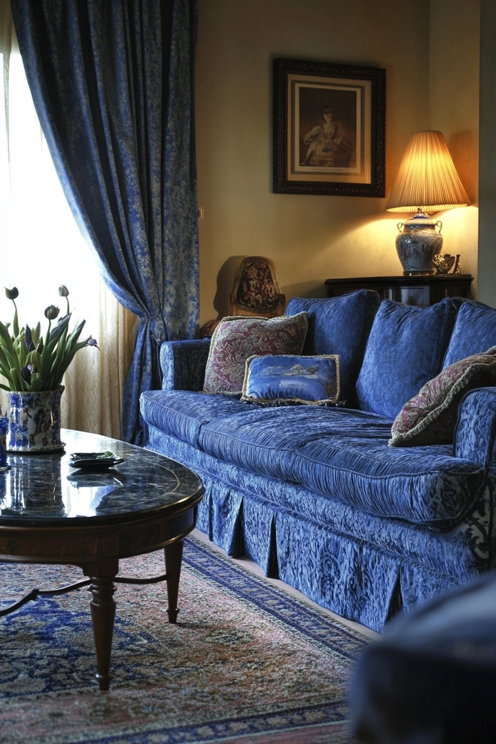 blue sofa living room curtain ideas 78