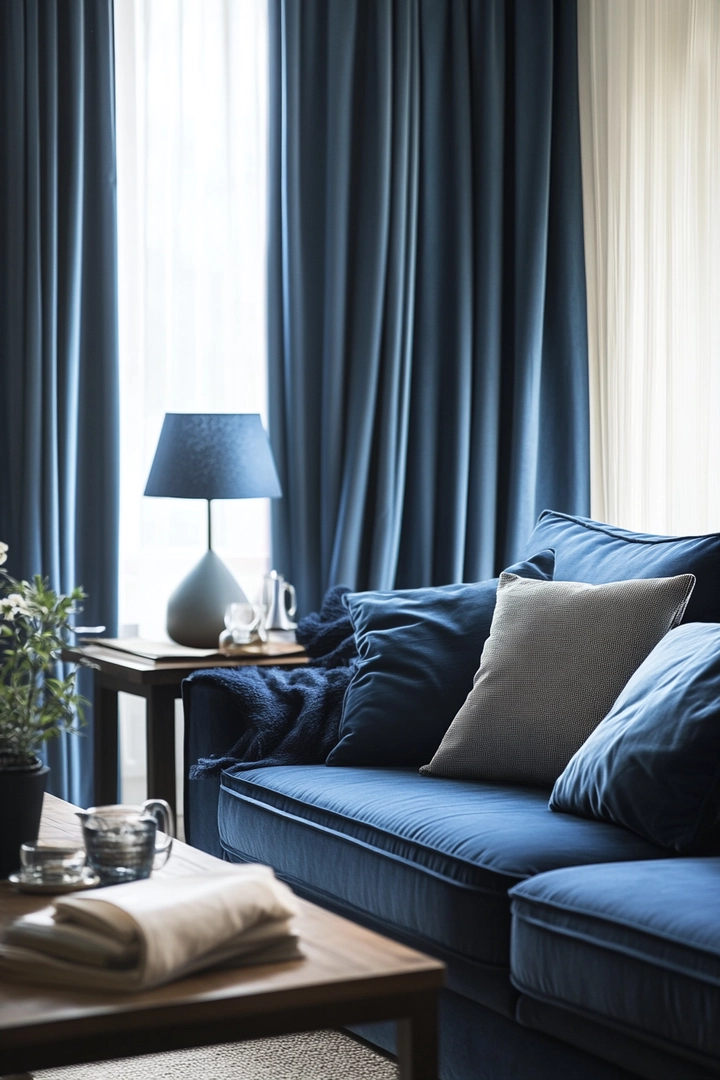 blue sofa living room curtain ideas 9